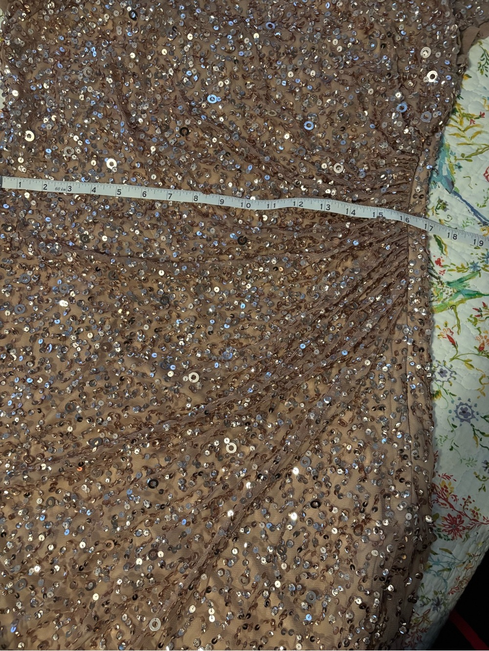 Adrianna Papell Rose Gold Sequin Evening Gown Fit and Flare - Picture 11 of 12